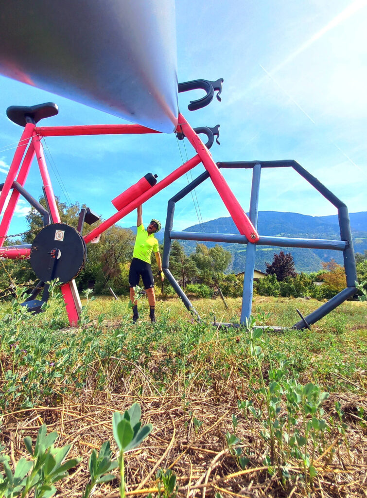 Giant bicycle sculpture in the Rhone Valley in Switzerland