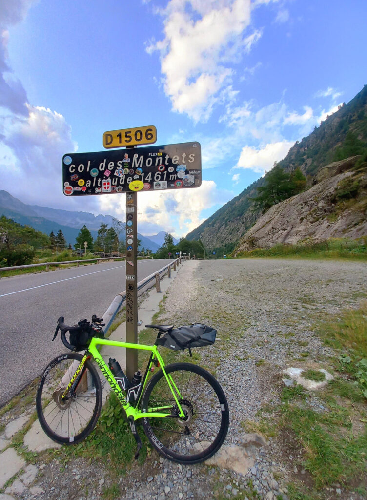 Road bike at Col des Montets mountain pass (1461m) in the Chamonix valley, France