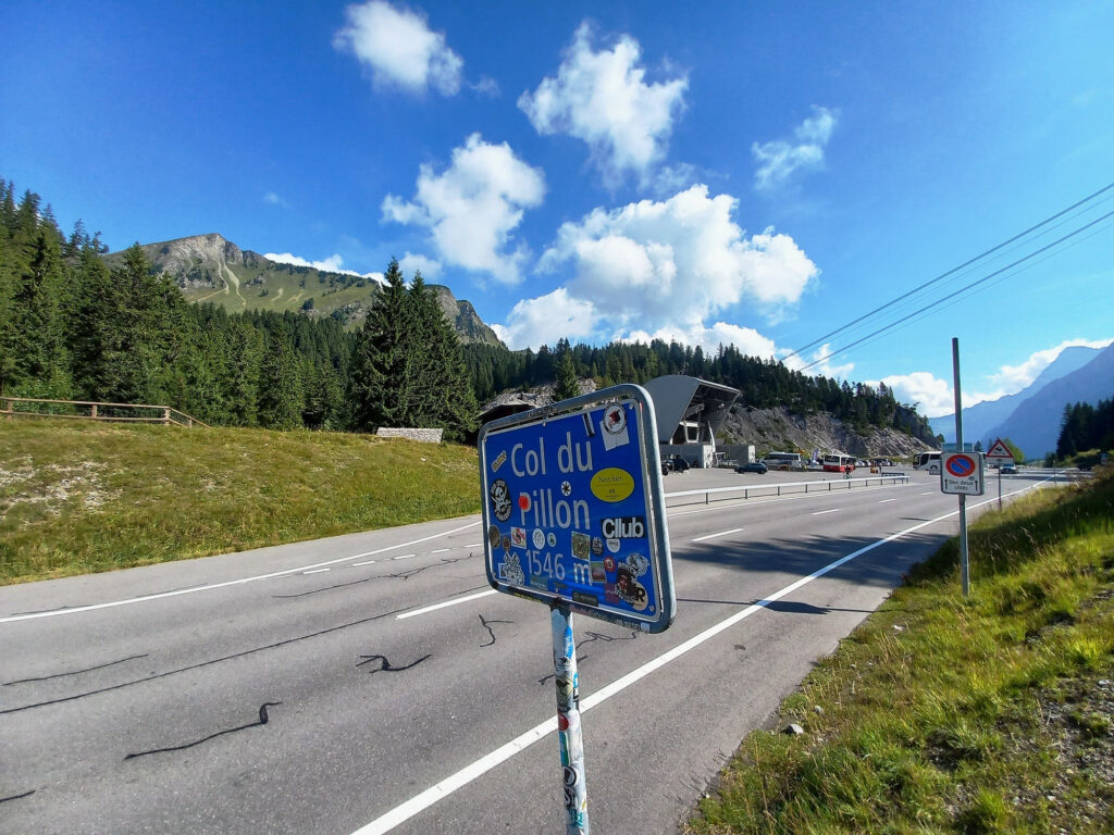 Col du Pillon mountain Pass sign Bernese Alps Switzerland