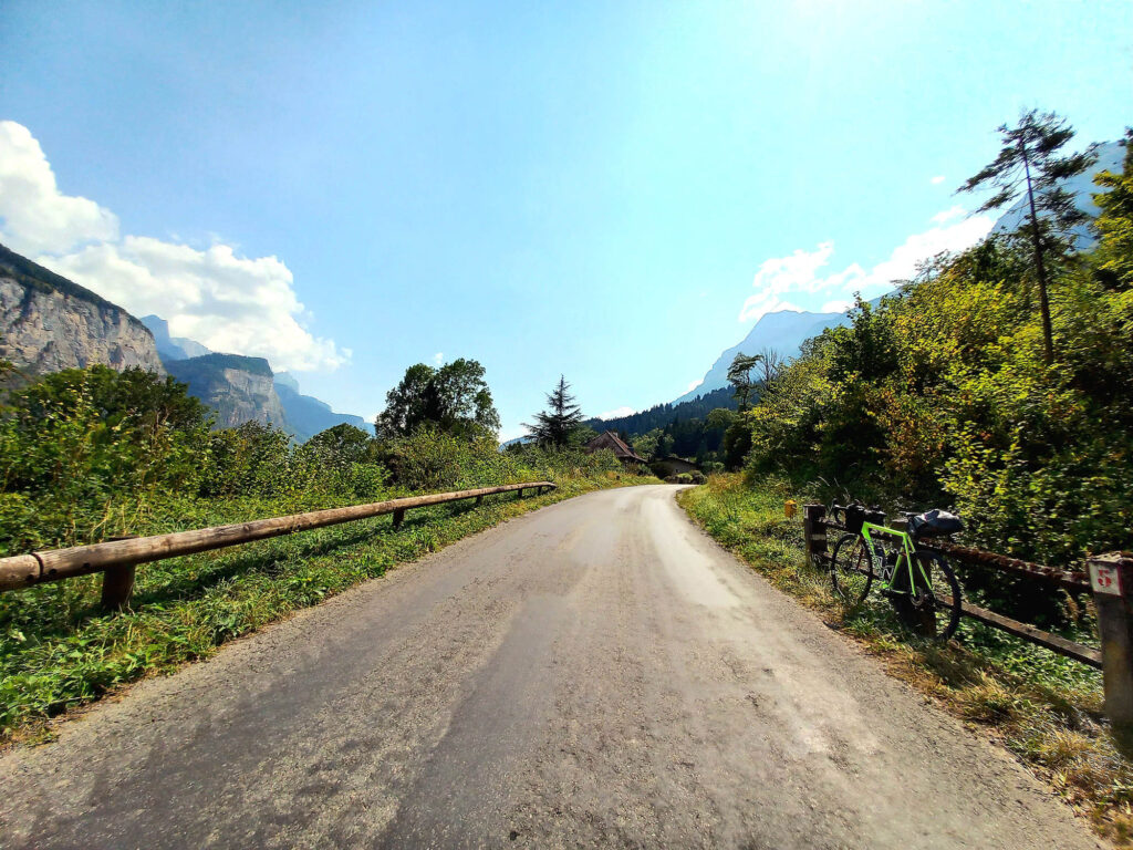 Quiet mountain road in the French Alps between Geneva and Mont Blanc