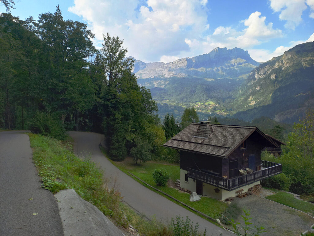 Mountain landscape with alpine chalet in the Mont Blanc region of the French Alps