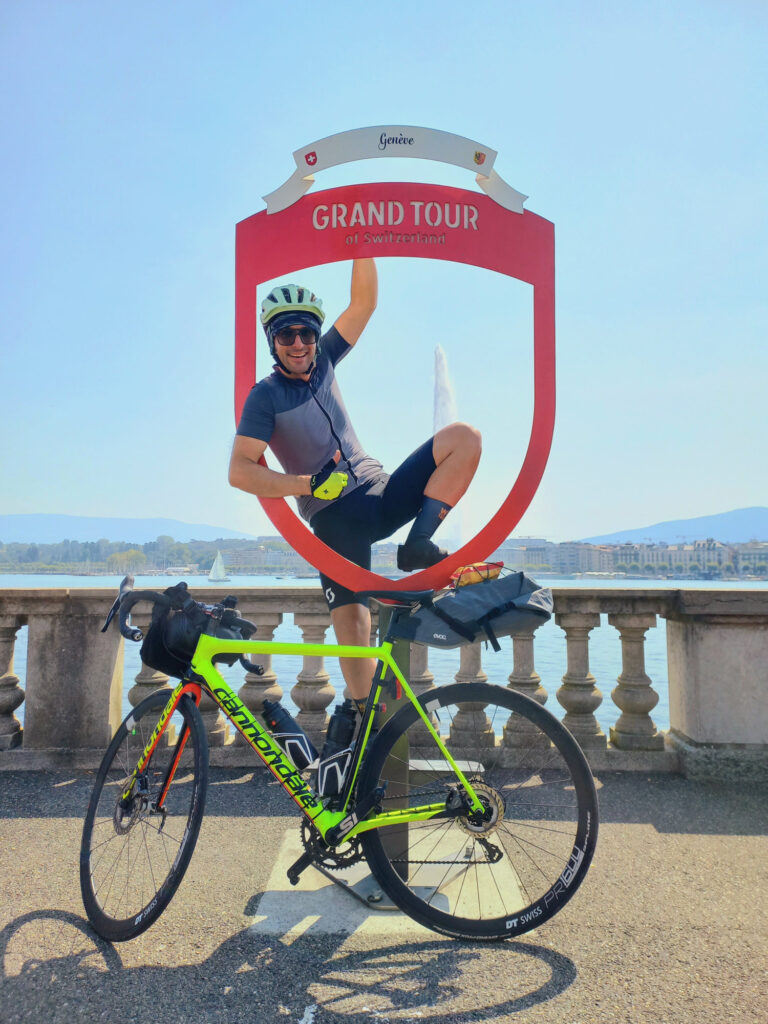 Cyclist with a Cannondale road bike at the Grand Tour of Switzerland photo spot in Geneva by Lake Geneva