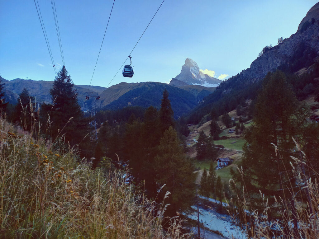Matternhorn above Zermatt with cable car Swiss Alps Switzerland