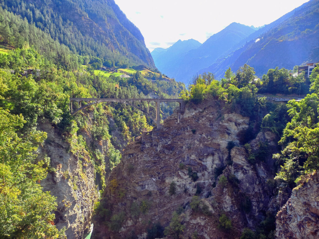 bridge in Mattertal valley on road to Zermatt Switzerland