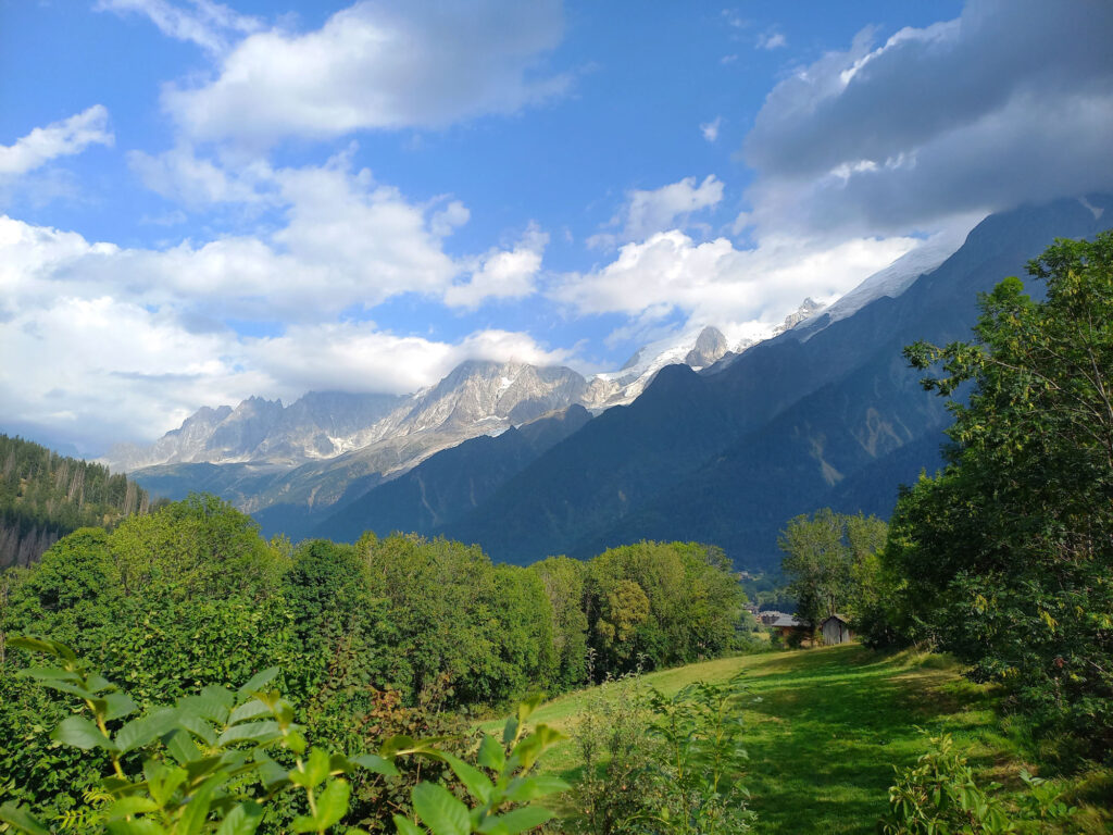 View of the Mont Blanc massif in the French Alps near Chamonix