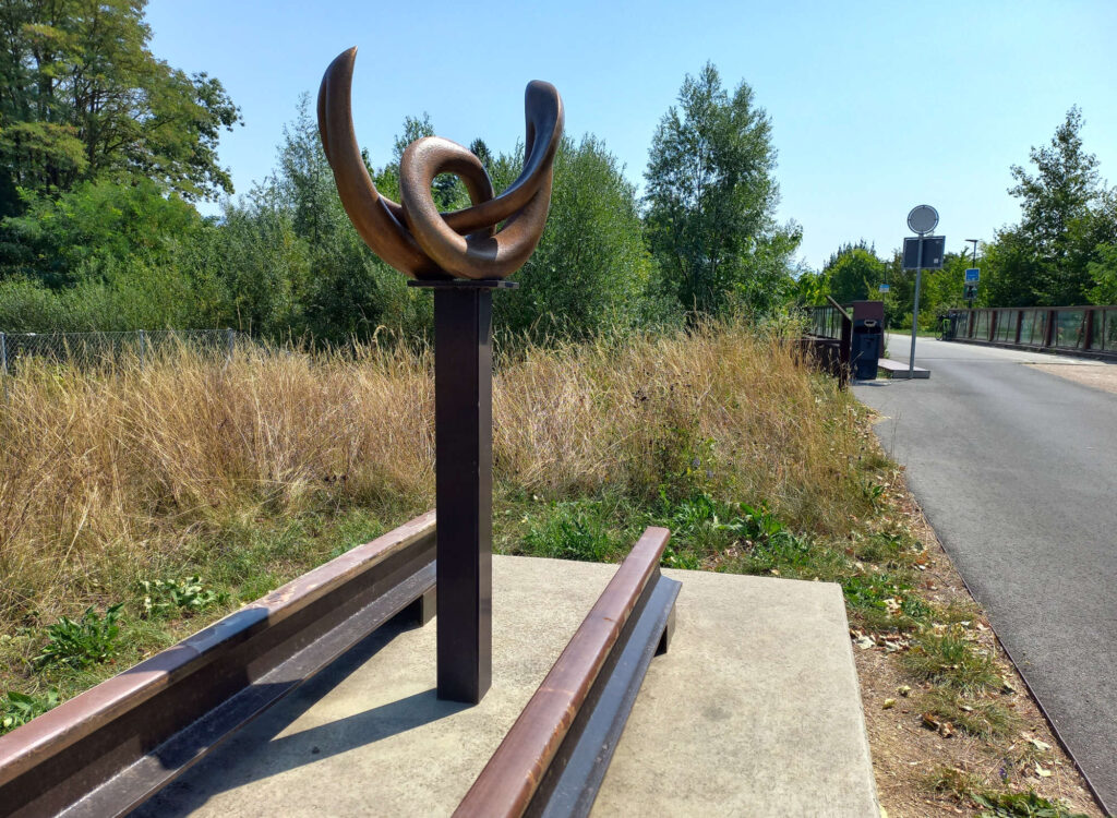 Abstract sculpture along the Rhône cycle route in Switzerland