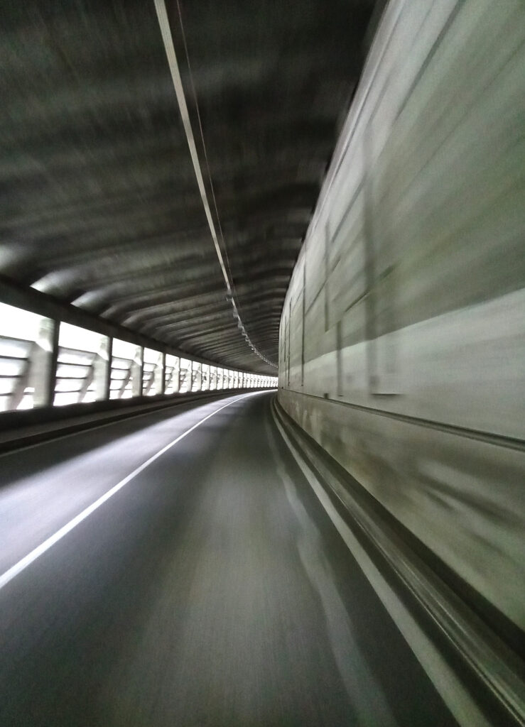 Road tunnel in the Mont Blanc region on the route toward Col des Montets in the French Alps