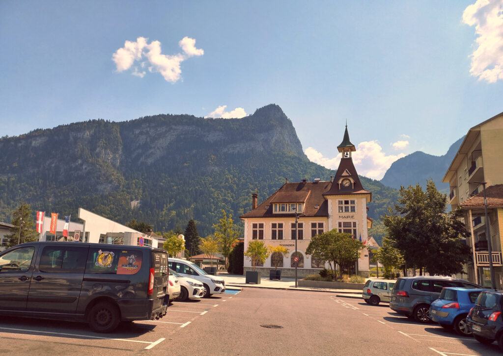 Town hall of Scionzier in the French Alps, Haute-Savoie, on the cycling route between Geneva and Chamonix