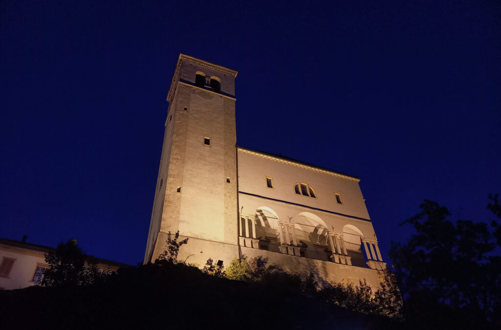 alpine church at night in Valais Switzerland