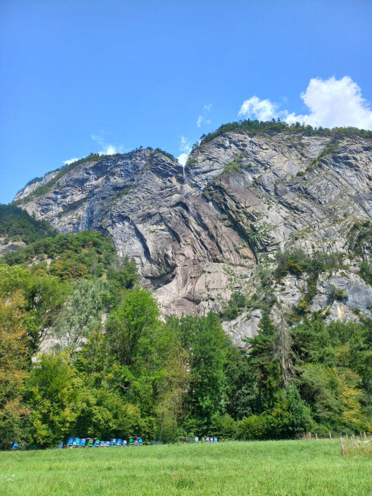 Steep rock cliffs in the French Alps near the Mont Blanc valley
