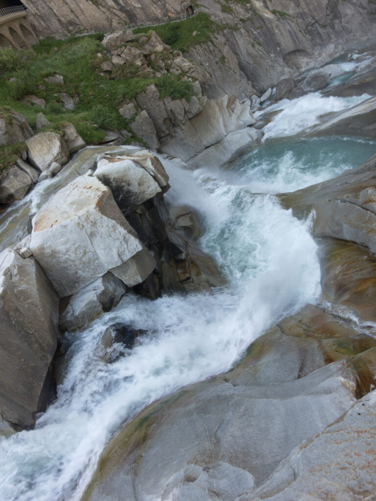 Reuss waterfall between the Devil's Bridges in Schöllenen Gorge.